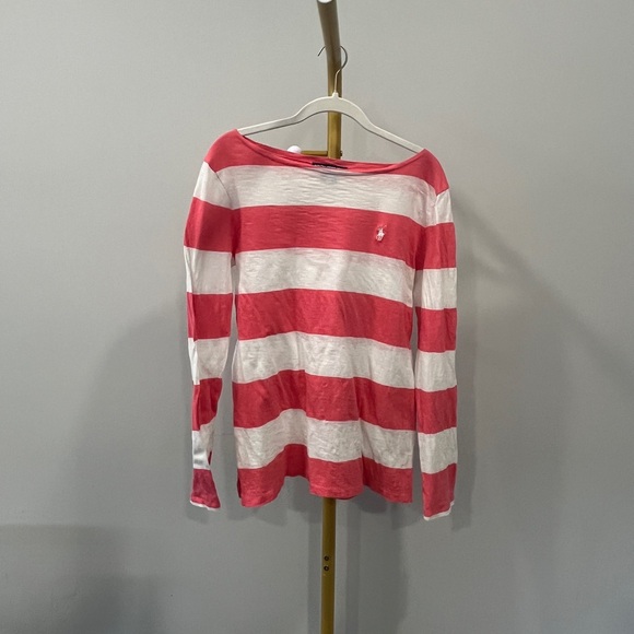 Ralph Lauren Tops - Ralph Lauren Sport Pink & White Striped Tee Size M